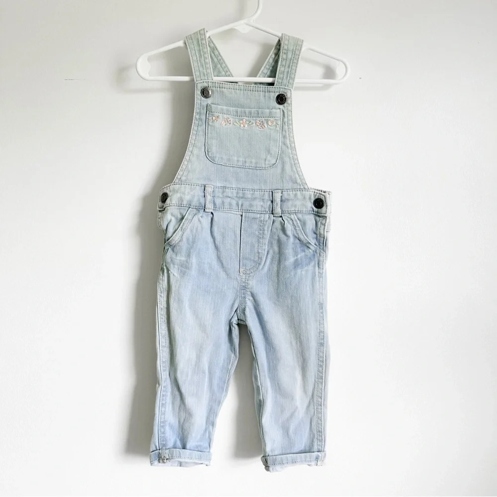 Carter’s Blue floral Embroidered Lightwash Denim overalls 12M